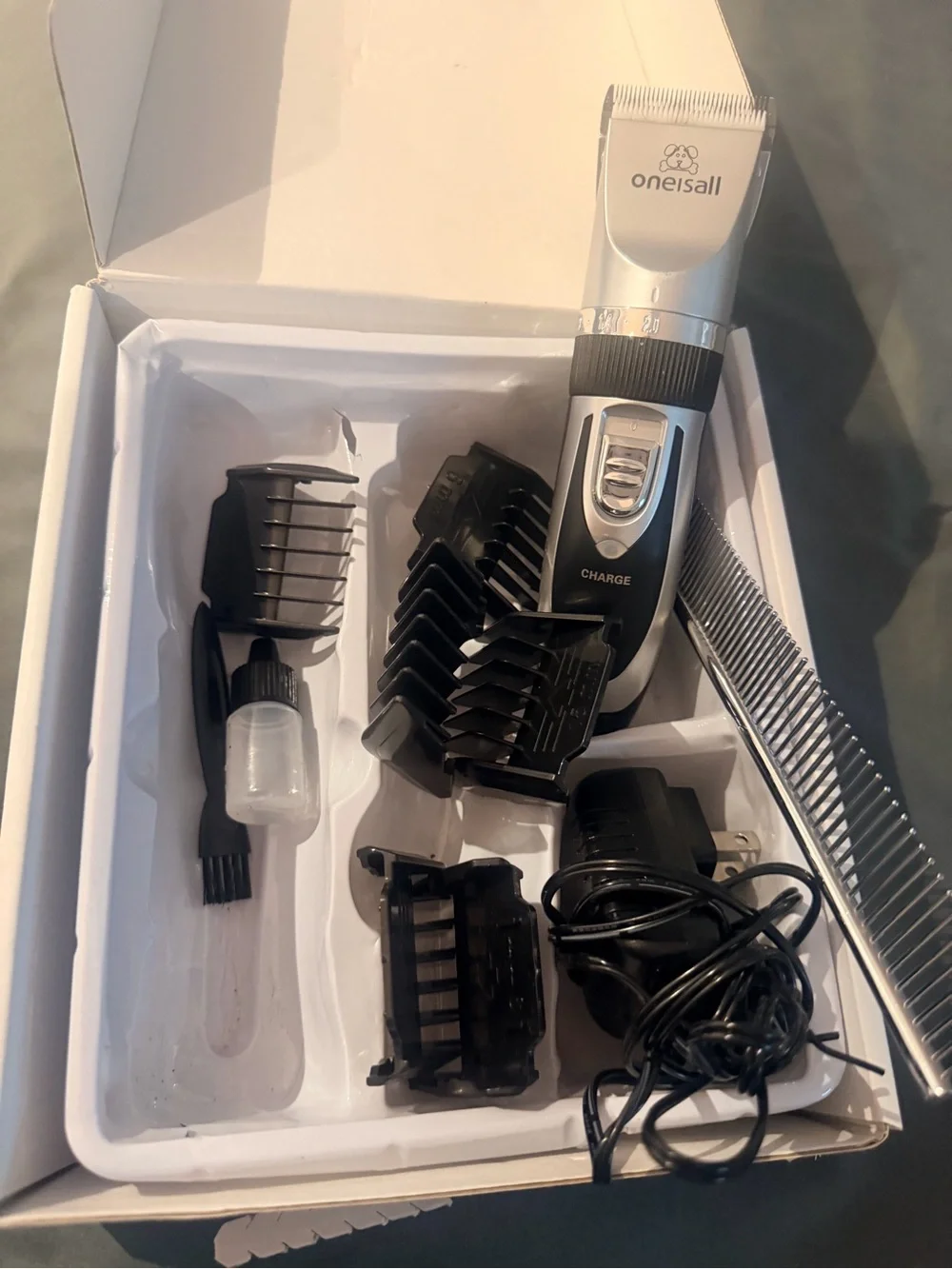 Black and Silver Rechargeable Dog Grooming Clipper Kit opened but never used
